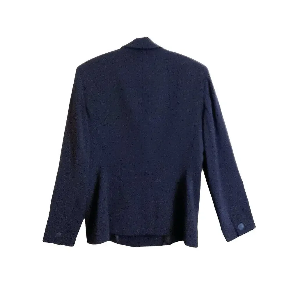 Kasper Women's 3 Button Blazer Size 10 Navy Notched Collar Pocket Work Career